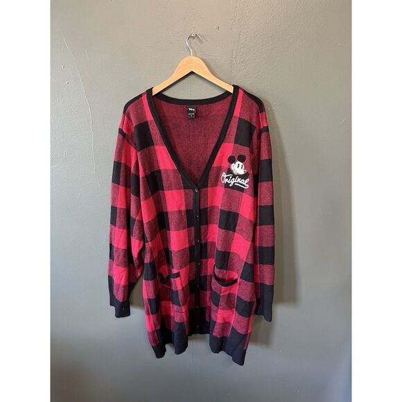 Torrid x Disney Womens Red Checkered Cardigan Sweater Button Up Plus Size 5X NWT - Picture 1 of 3